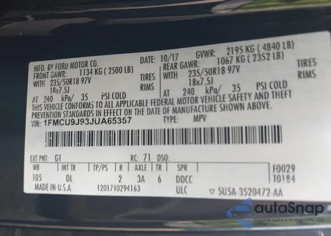 2018 Ford Escape Titanium из США, поврежденный, VIN 1FMCU9J93JUA65367